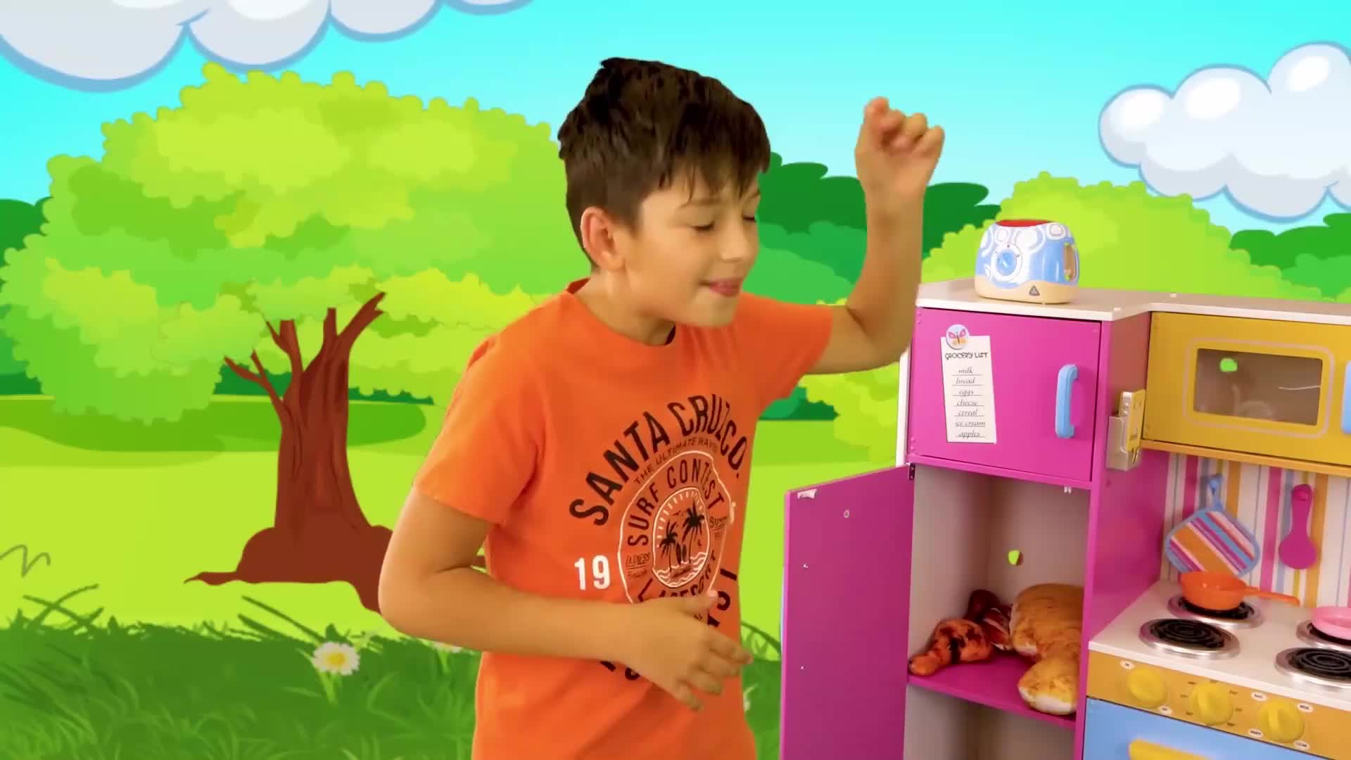 Watch this happy kid have a blast with his colorful toy kitchen! 🎉 He’s pretending to cook with toy bread, milk, and a toaster—so much fun and playful role-play! 😋✨ #PlayTime #KidsKitchen #LittleChef