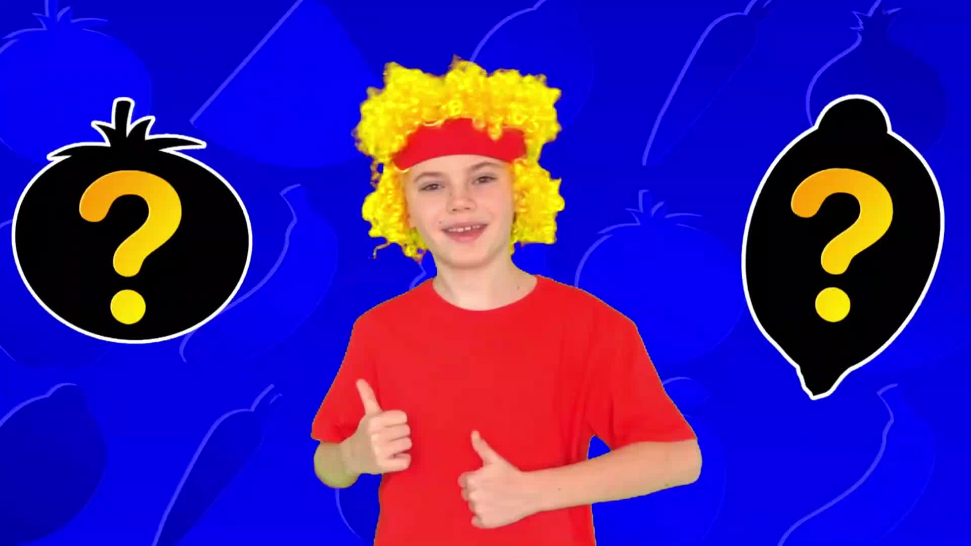 Join this cheerful kid in a super fun guessing game! 🎉 They’ve got two mystery fruits/vegetables with question marks—can you figure out what they are? 🍅🍋 Great for learning and playtime! 🧠✨