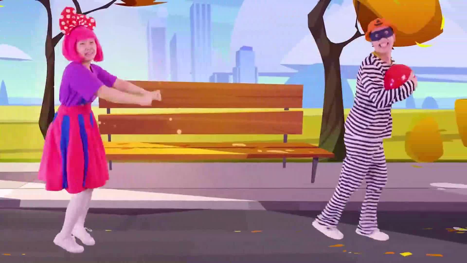Watch these two cute kids in colorful, fun costumes dancing joyfully in a lively park scene! With energetic moves and a cheerful atmosphere, it's a delightful video full of laughter and play—perfect for little ones to enjoy and maybe even dance along! 😊