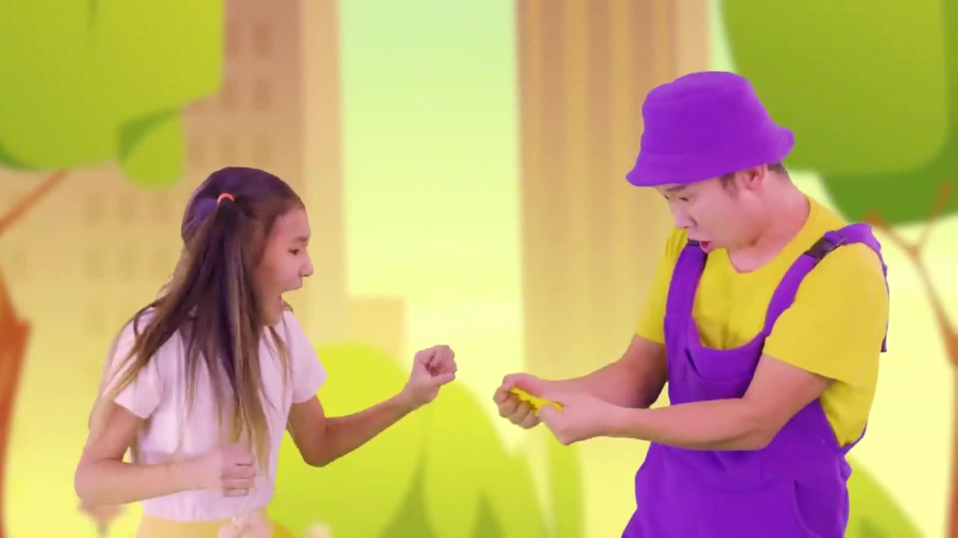 Join them for a joyful adventure in this colorful, animated world! 🎈 They're sharing a silly game—what's the surprise they're both excited about? 😊 Perfect for little ones to smile and play along! ✨