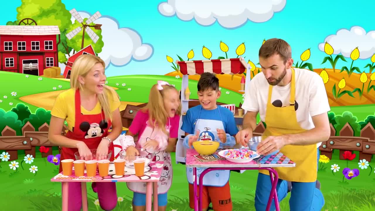 Join the happy family for a playful cooking session! Mom, Dad, and the two kids are having a blast making colorful, yummy treats together in a vibrant cartoon farm scene 🌽🏡. They’re mixing ingredients, adding bright candies, and laughing—perfect for a fun, creative day with little ones! 🍪✨